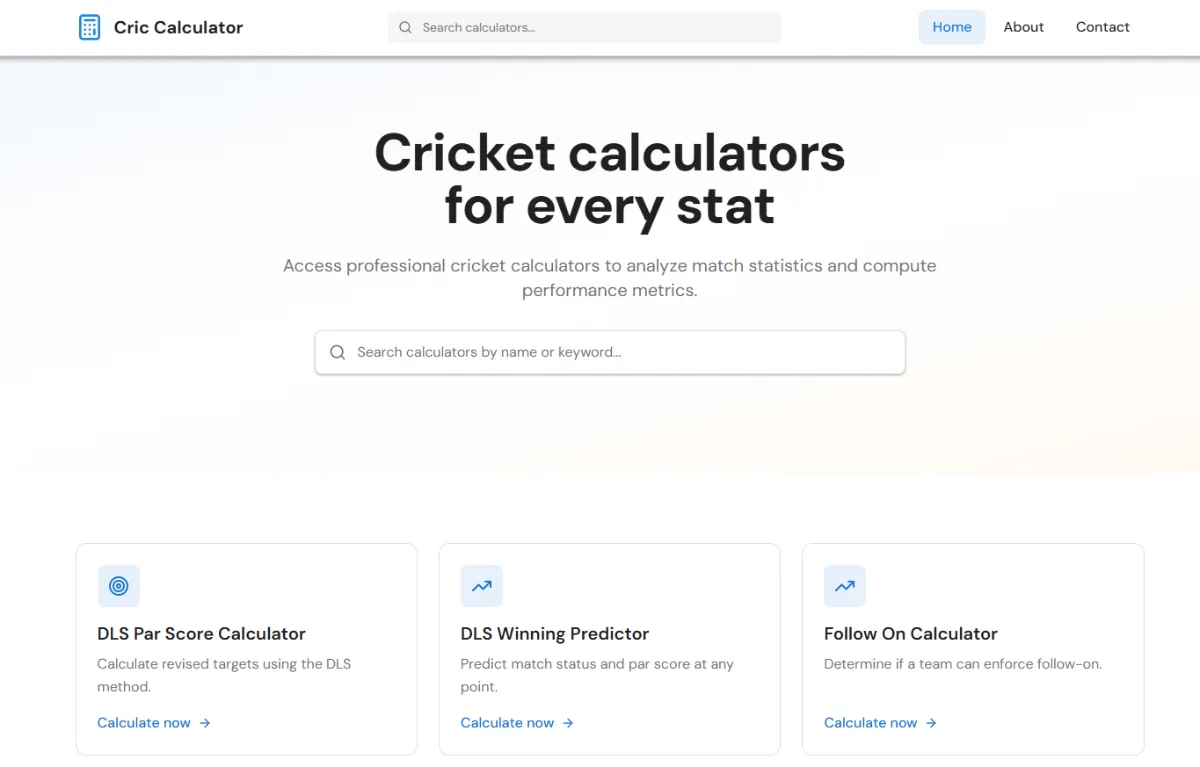 Screenshot of the Cric Calculator website (criccalculator.com)