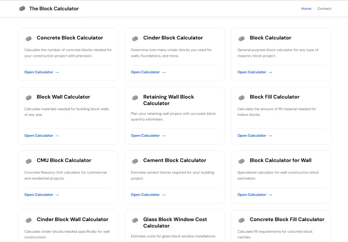 Screenshot of the The Block Calculator website (theblockcalculator.com)